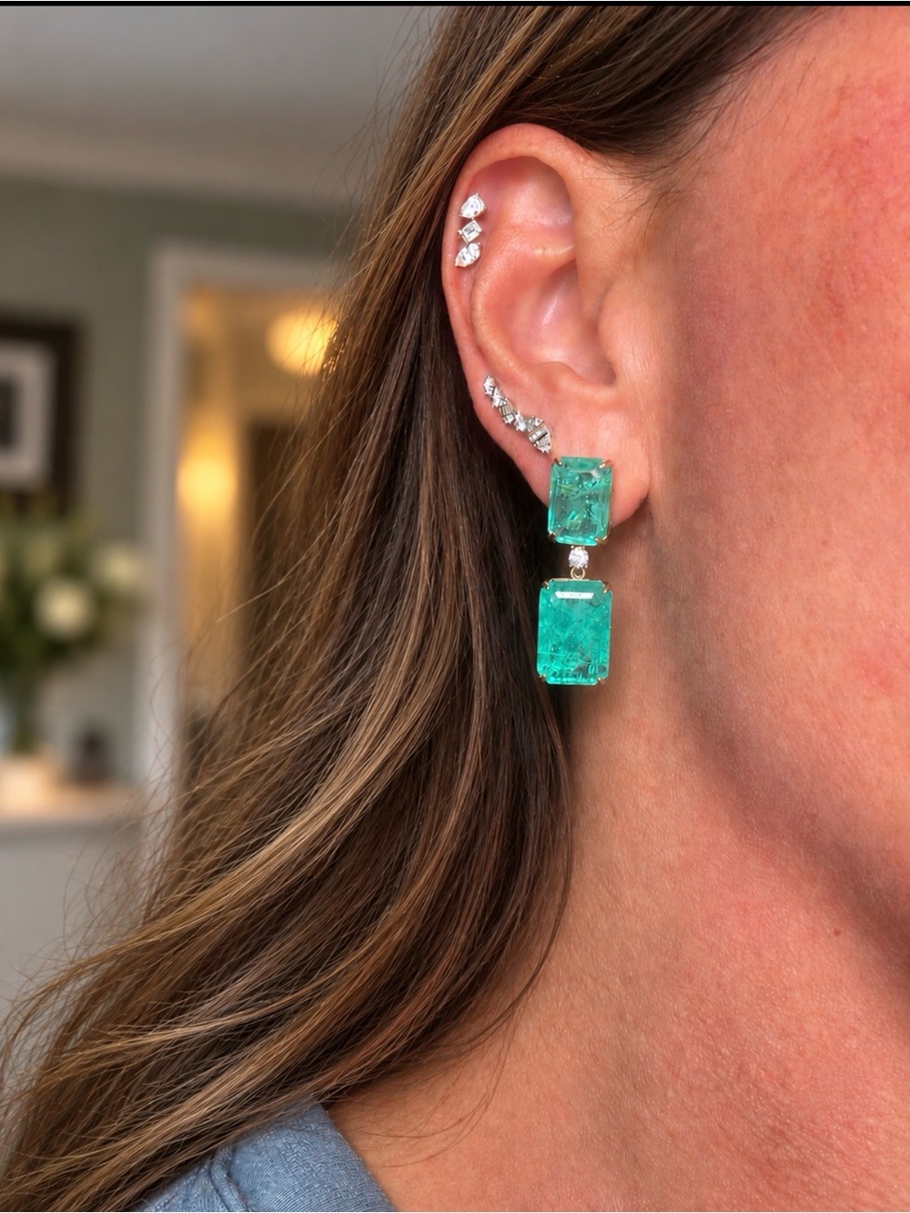 STUNNING Jadeite gold plated earrings! SHOWSTOPPER